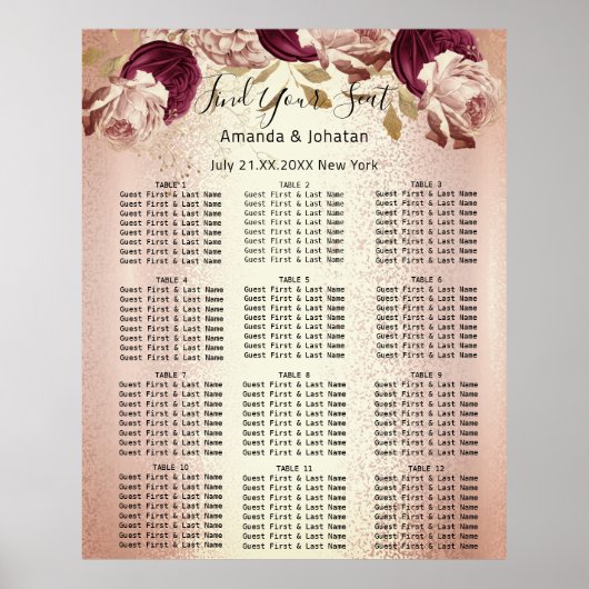 Trouvez votre Mariage de tableau de sièges Rose d' (Devant)