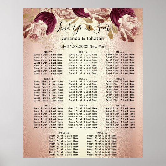 Trouvez votre Mariage de tableau de sièges Rose d' (Devant)