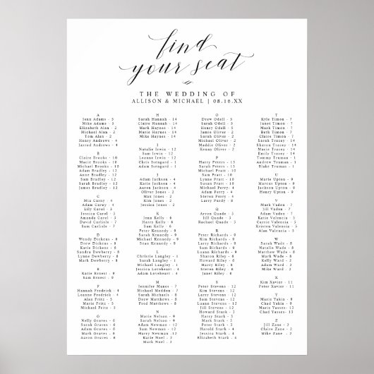 Trouvez votre siège Mariage alphabétique Tableau d (Devant)