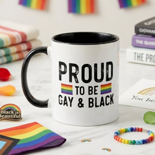 Trouw aan het zijn van homo en zwart regenboog tro tweekleurige koffiemok