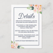 Trouw accommodatiekaart met marineblauw en bloemen informatiekaartje (Voorkant)