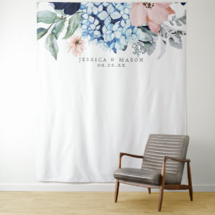 Trouw Achtergrond Foto Booth met Navy Bloemen Wandkleed