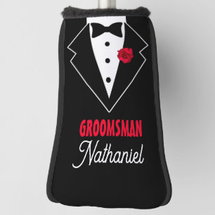 Trouw Black Tie Smoking, Rode Roos, Aanpasbaar Golfheadcover