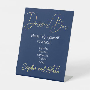 Trouw Blauw en Goud Dessert Bar Pedaal Bord Reclamebord Met Voetstuk