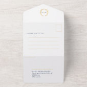 Trouw blauw wit goud ovaal bladeren monogram alle  all in one uitnodiging (Buitenkant)