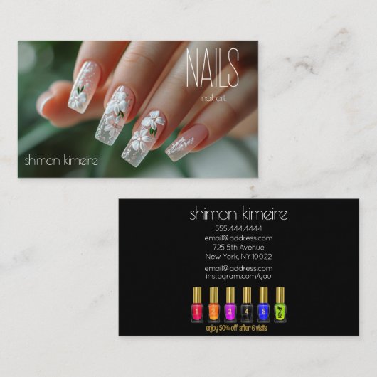 Trouw bloem nagelkunst manicure loyaliteit  visitekaartje (Voorkant / Achterkant)