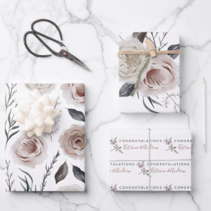 Trouw bloemen inpakpapier plat vel set van 3