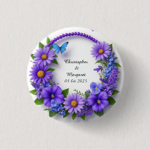 Trouw bloemstuk met kleurrijke bloemen ronde button 3,2 cm