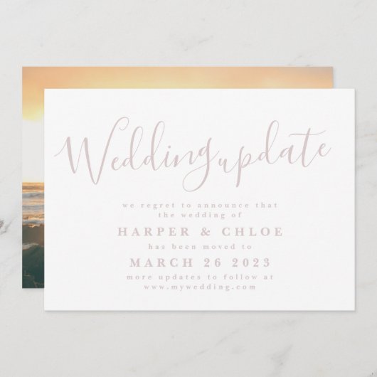 Trouw Blush Roze Wijziging van datum uitstel Save The Date (Voorkant / Achterkant)