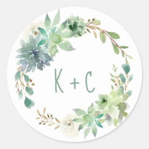 Trouw Bruidsfeest Succulenten Cactus Aquarel Ronde Sticker