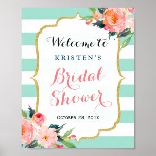 Trouw Bruiloft Bord Modern Bloemendesign Mintgroen Poster