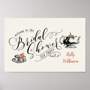 Trouw Bruiloftsfeest Thee Party Vintage Typografie Poster