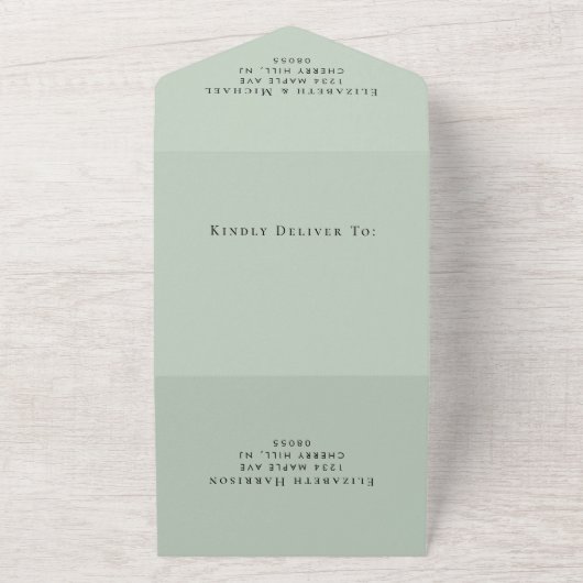 Trouw Bruiloftsreceptie Sage Groen All In One Uitnodiging (Buitenkant)