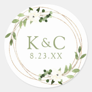Trouw Bruiloftssalon Geometrische Groene Krans Ronde Sticker