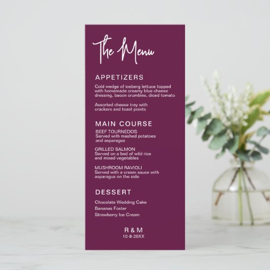 Trouw Burgundy Klassiek Elegant Menu (Staand voorkant)