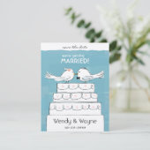 Trouw Cake Vogels Bruid & Bruidegom Save the Date (Staand voorkant)