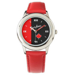 Trouw Canadese espenblad op zwart en rood Horloge