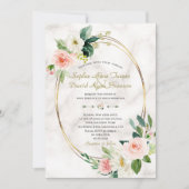 Trouw Charm Blush Cream Bloemen Marmer Goud Kaart (Voorkant)