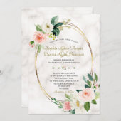 Trouw Charm Blush Cream Bloemen Marmer Goud Kaart (Voorkant / Achterkant)