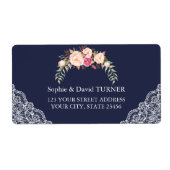 Trouw Charm Blush Roze Bloemen Kant Blauwe Etiket (Voorkant)