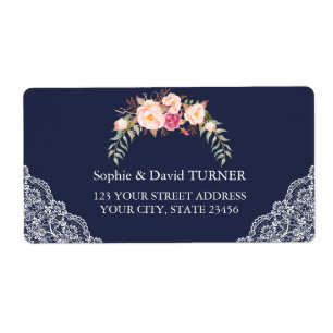 Trouw Charm Blush Roze Bloemen Kant Blauwe Etiket
