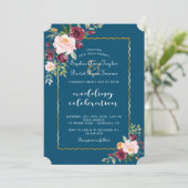 Trouw Charm Gold Burgundy Blush Bloom Bloemen Kaart (Staand voorkant)