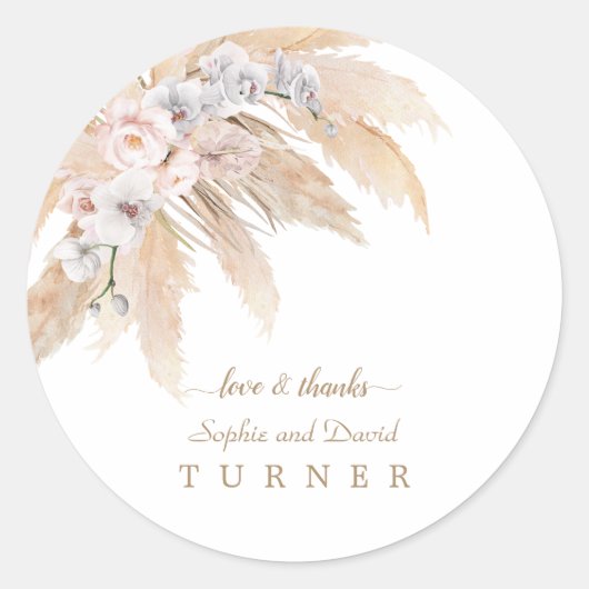 Trouw Charm White Orchid Blush Roos Pampas Gras Ronde Sticker (Voorkant)