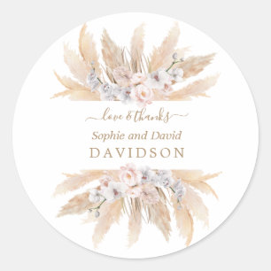 Trouw Charm White Rozen Pampas Gras  Ronde Sticker