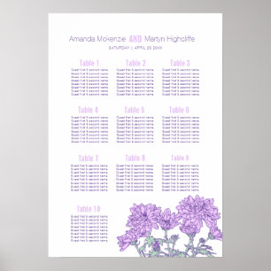 Trouw chrysanthemum paarse bloem kunst tafelplan poster