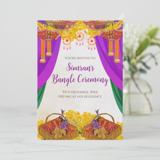 Trouw Chura uitnodiging & Bangle ceremonie uitnodi (Staand voorkant)