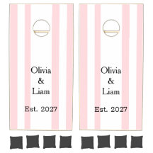 Trouw Cornhole Set Roze & Witte Streep Verticaal