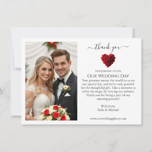 Trouw Dank Je- Hartvormige Rode Rozen Dank Je Bedankkaart (Achterkant)