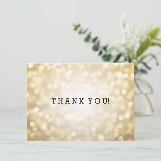 Trouw Dank Je Kaart Gouden Glitter Lichtjes (Staand voorkant)