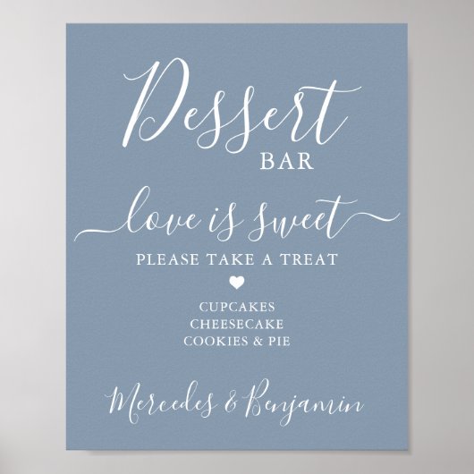 Trouw Dessert Bar Liefde Zoet Aangepast Stof Blauw Poster (Voorkant)