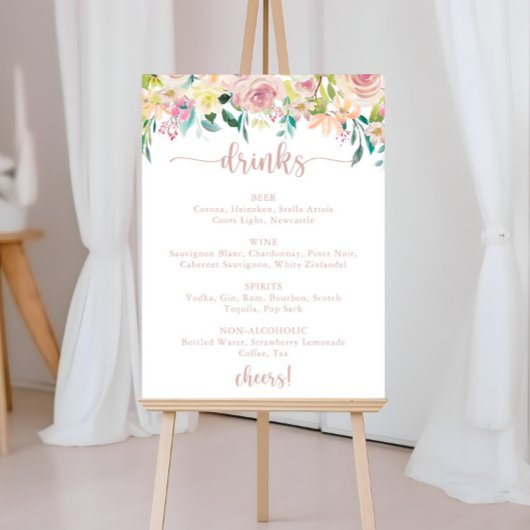 Trouw Dranken Menu Roze Goud Lente Bloem Bord Poster