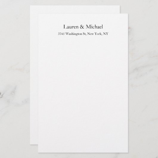 Trouw Elegant Minimalistisch Klassiek Zwart Wit Briefpapier (Voorkant / Achterkant)