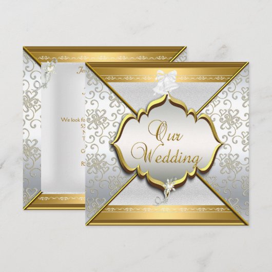 Trouw Elegant Wit Zilver Goud Kaart (Voorkant / Achterkant)
