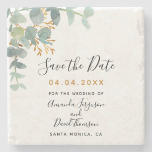 Trouw eucalyptus groen custom Save the Date  Stenen Onderzetter