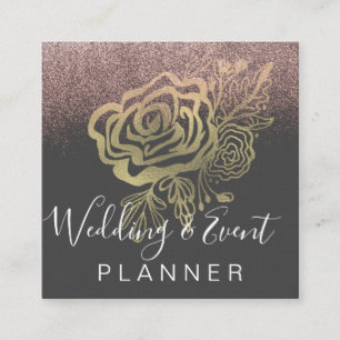 Trouw & Event Planner Nep gouden roos en roze Vierkante Visitekaartje