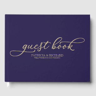 Trouw gast boek chic goud schrift marineblauw