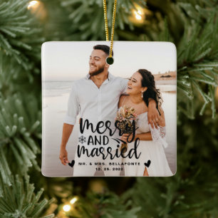 Trouw Gelukkig en Getrouwd Kerst Foto Keramiek  Keramisch Ornament