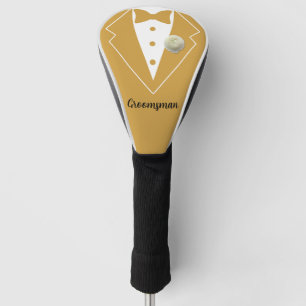 Trouw Getuigen Gouden Smoking met Witte Bloem Golfheadcover