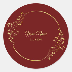 Trouw Gouden Bloem Geometrische Krans Rood Feest Ronde Sticker