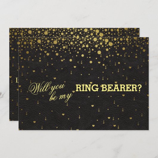 Trouw Gouden Confetti Ringdrager Uitnodiging (Voorkant / Achterkant)