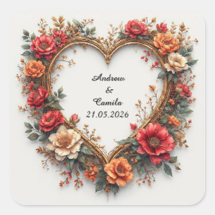 Trouw Gouden Hart Frame Vierkante Sticker
