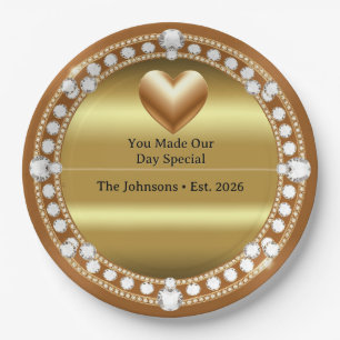 💍 Trouw Gouden Hart Monogram Stijl 🌹 Papieren Bordje