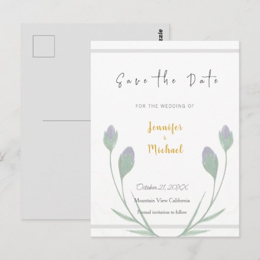 Trouw Gouden Kleur Calligrafie Script Save the Dat Briefkaart (Voorkant / Achterkant)