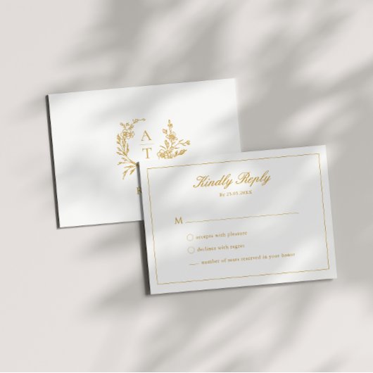 Trouw Gouden Script Crest Monogram RSVP Kaart