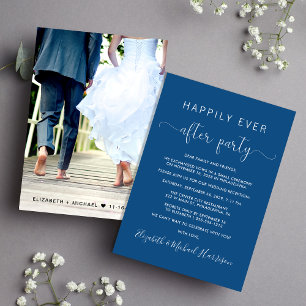 Trouw Happily Ever After Foto Ontvangst Blauw Kaart