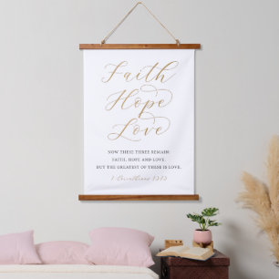 Trouw, hoop, liefde houten wandtapijt hangend wandkleed